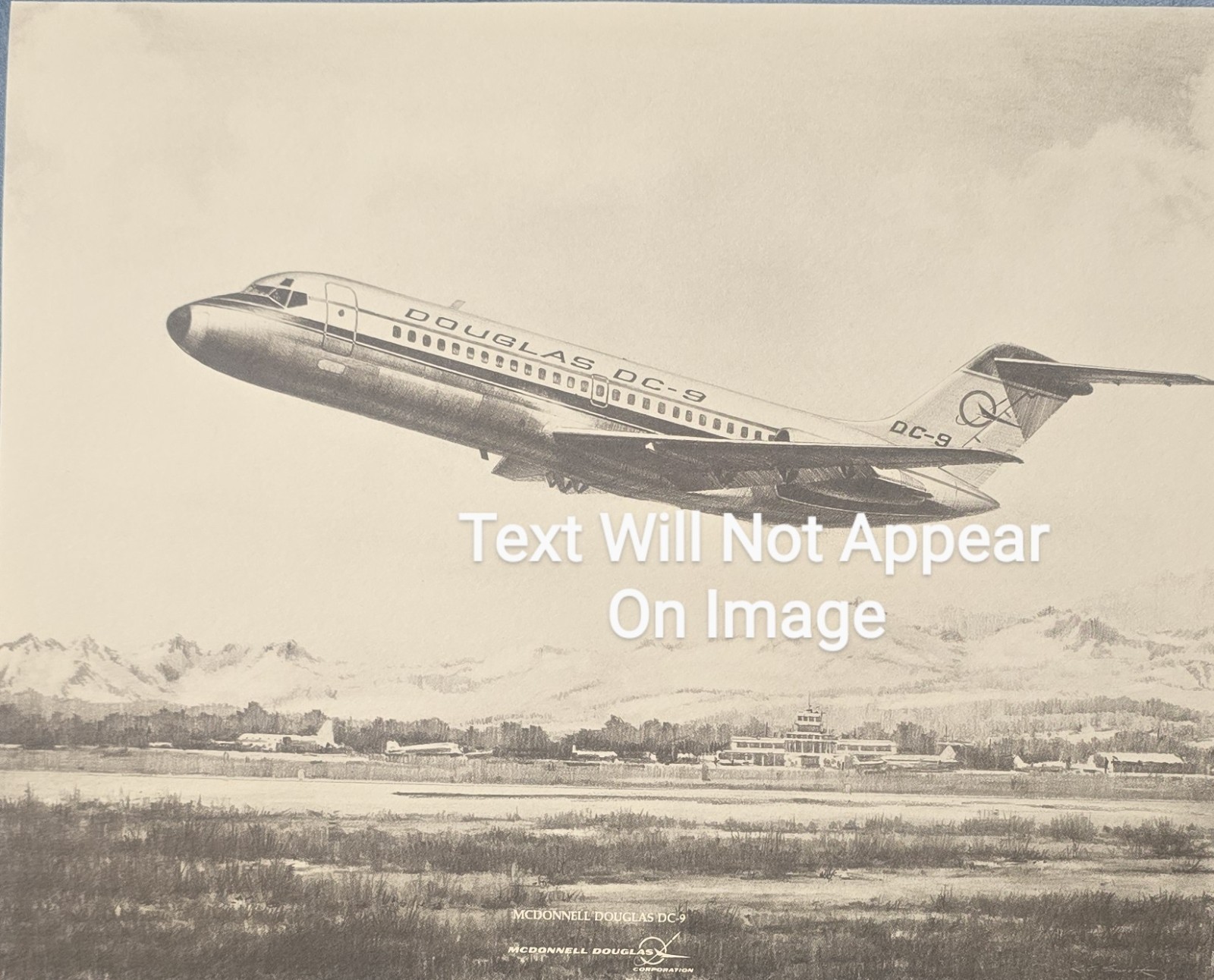 Aviation Vintage Illustrated Sketch McDonnell Douglas DC-9 Airplane