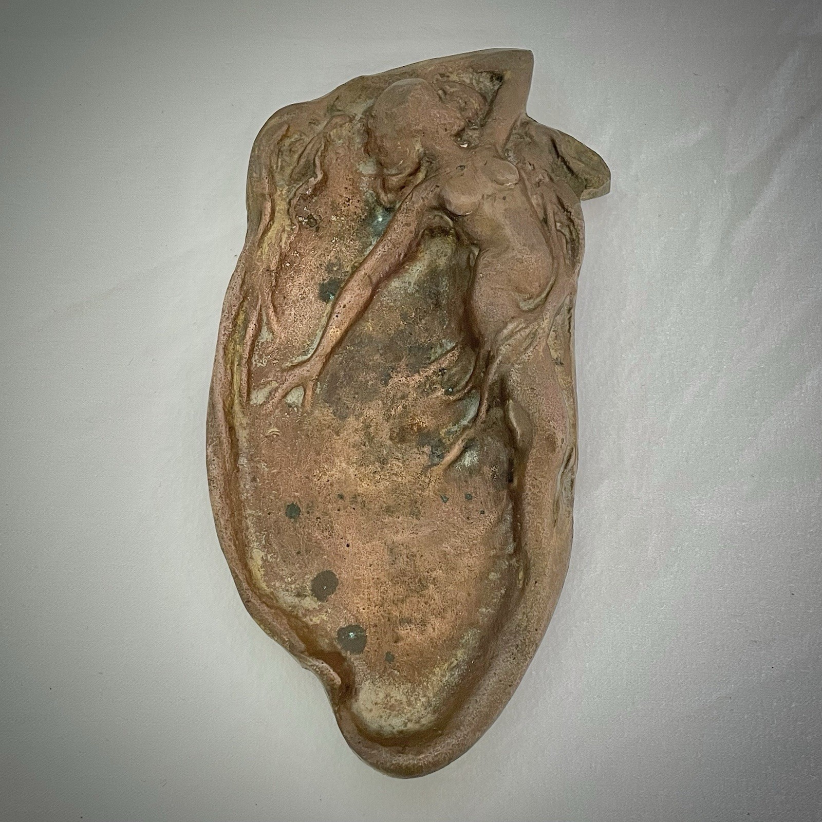 1900\'s Art Nouveau Mermaid Vide Poche Tray Bronze Metal Trinket Dish Antique