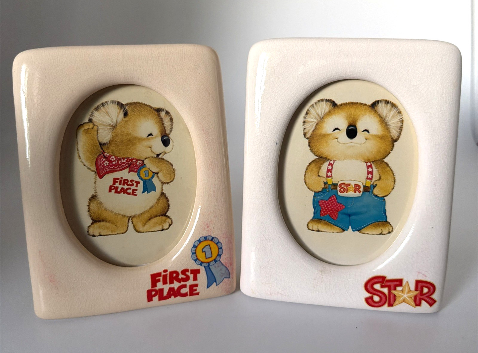 Vintage 1983 Terragraphics Ceramic Picture Frames Lot of 2 Bear First Place Star