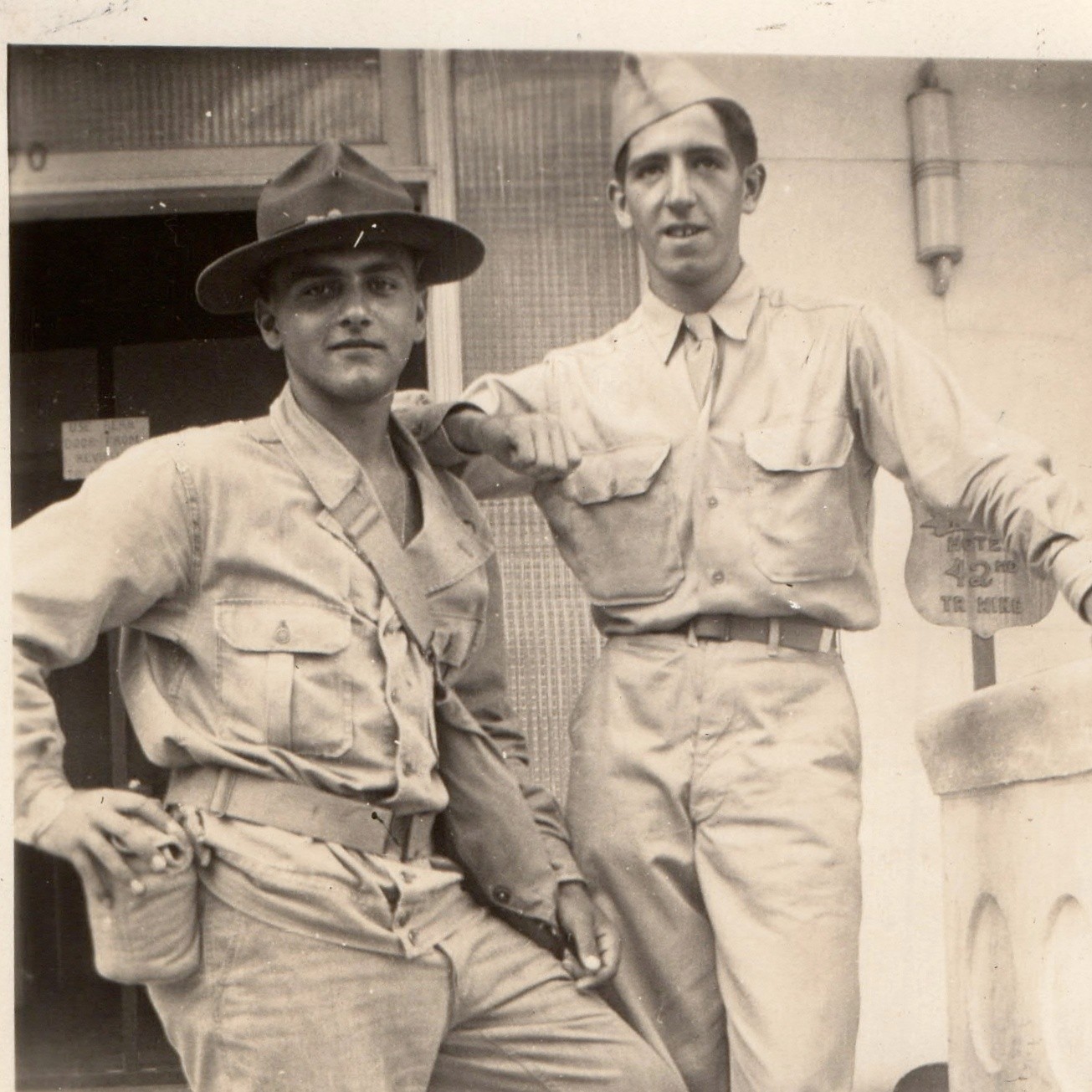 c1940s WWII US Army Soldiers Campaign Hat Gaiters Snapshot Photo Uniform Men Vtg