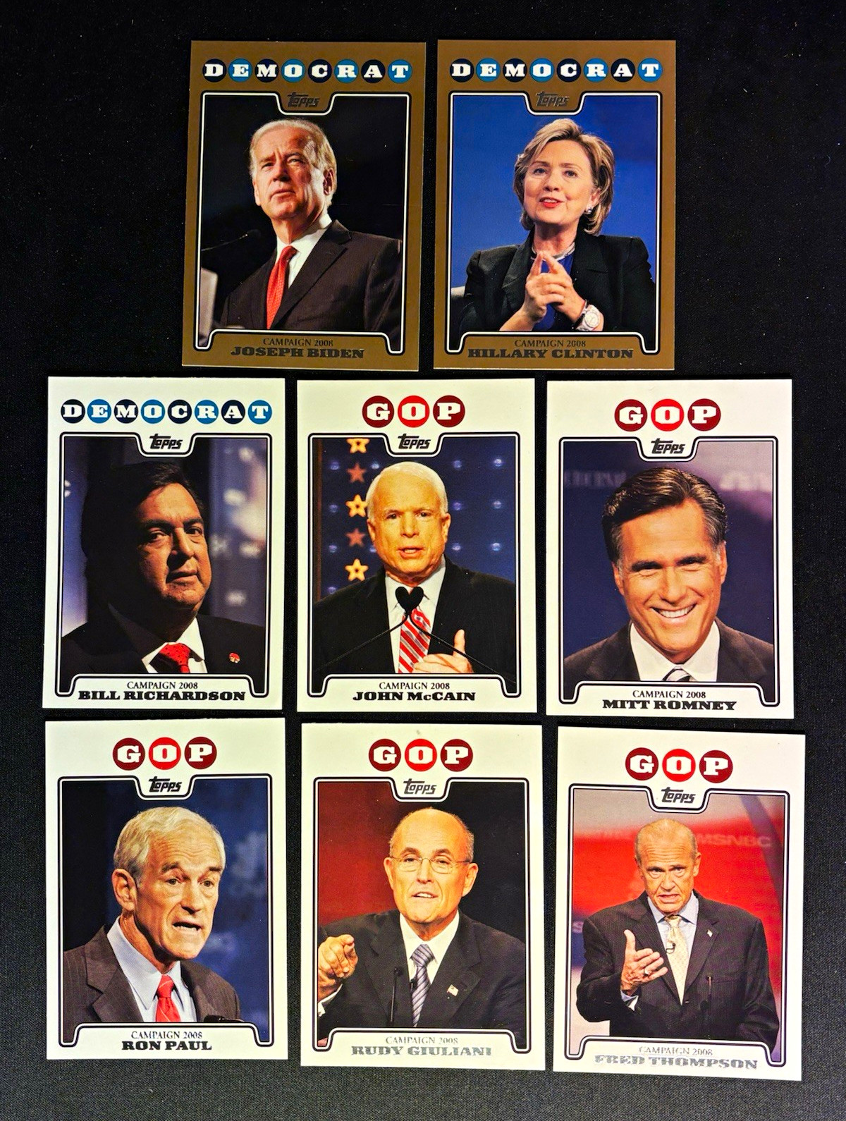 2008 Topps Campaign Non-Sport 8 Card Lot Biden & Clinton gold foil + base