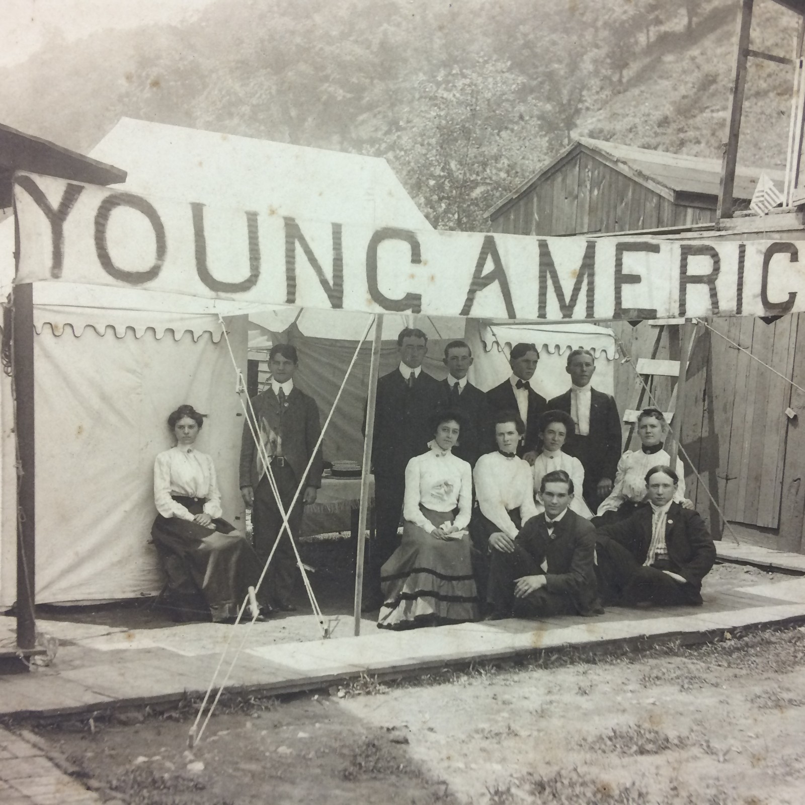 Antique Cabinet Photo Young Americans Group Tent Fair Event  c1910