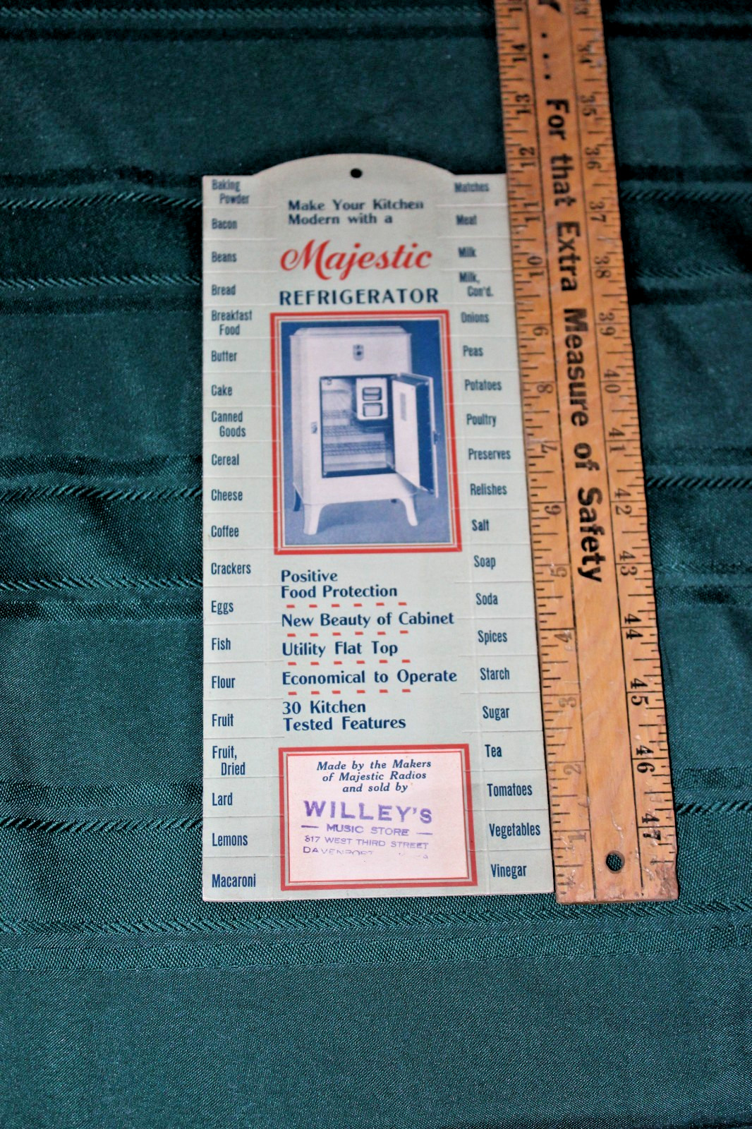 ANTIQUE MAJESTIC REFRIGERATOR FOOD REMINDER TAG HANGER WILLEY MUSIC DAVENPORT IA