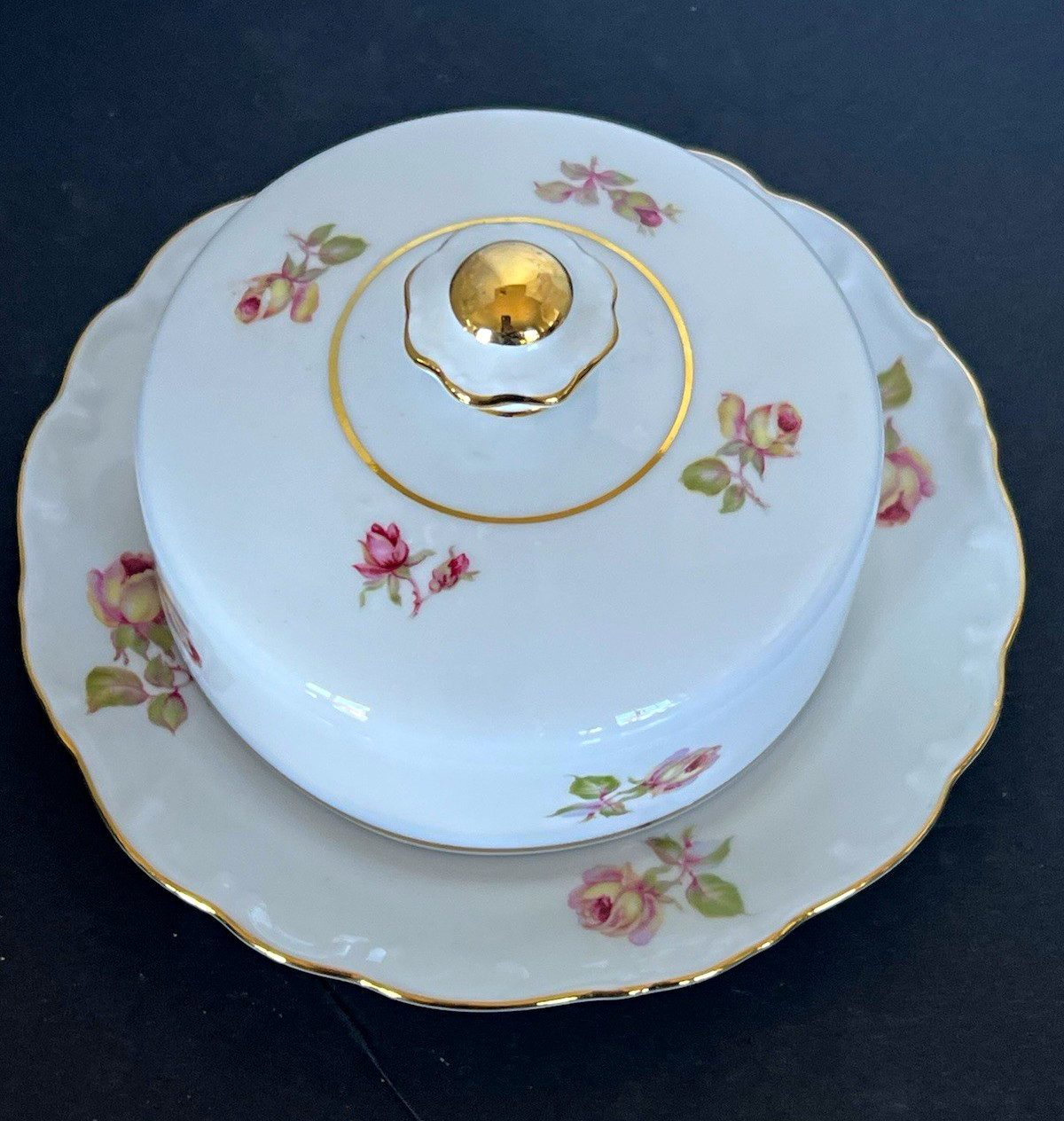 Vintage Schumann Arzberg Germany Wild Rose Covered Butter Dish Bavaria Rose
