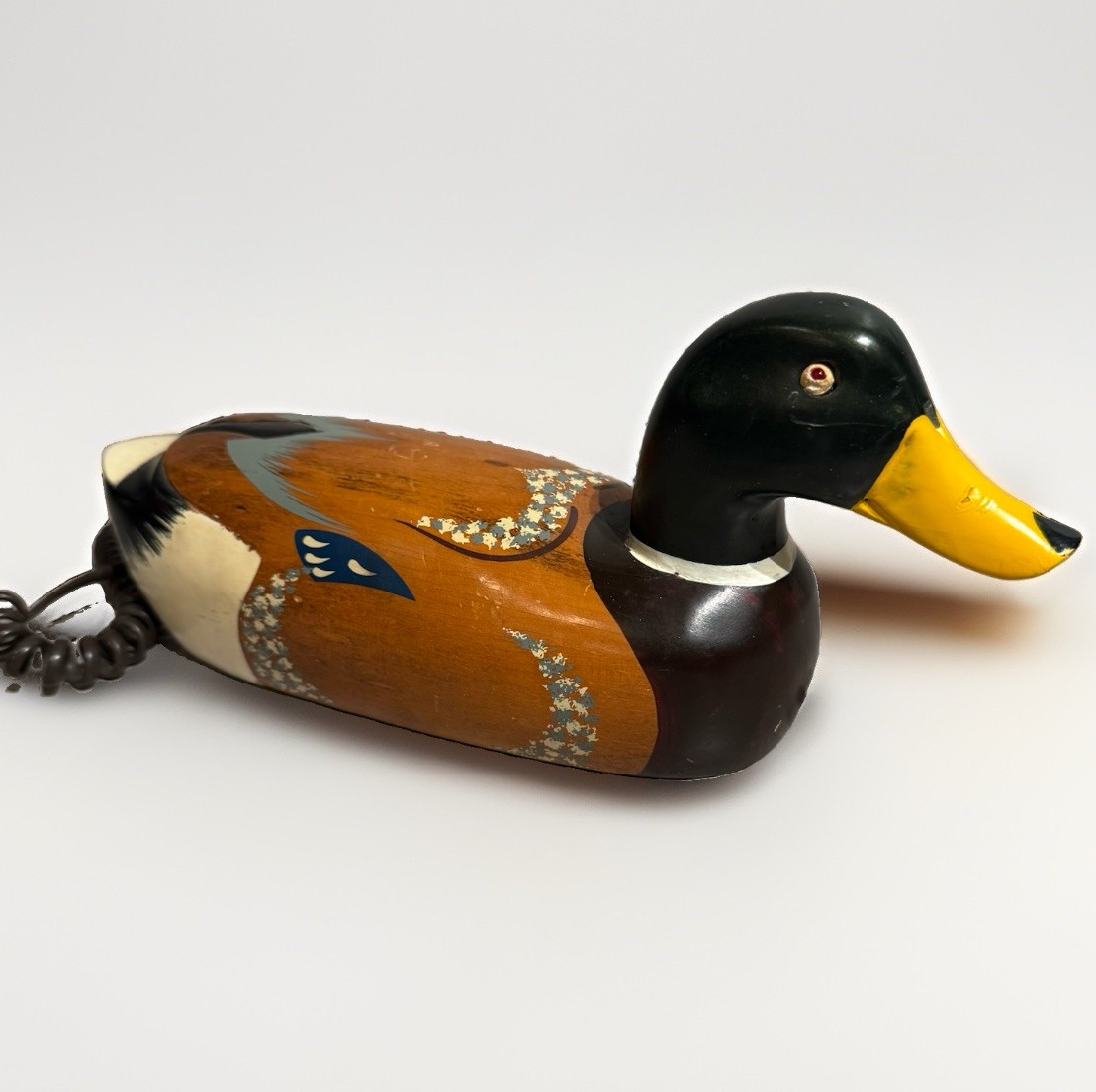 VTG 80s Telemania Wooden Duck Phone Jersey Shore Lights-Up/Quacks Mallard Decoy