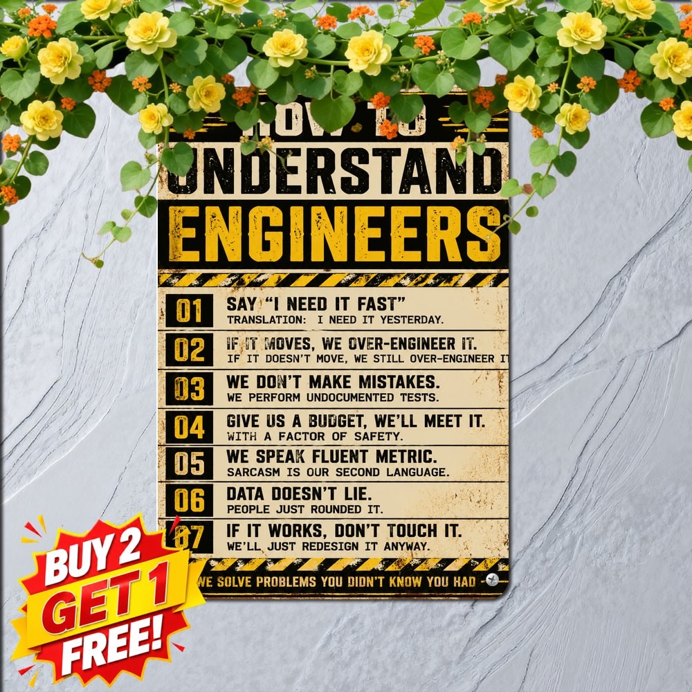 Understanding Engineers Technical Joke Metal Sign Humorous Office Tin Plaque