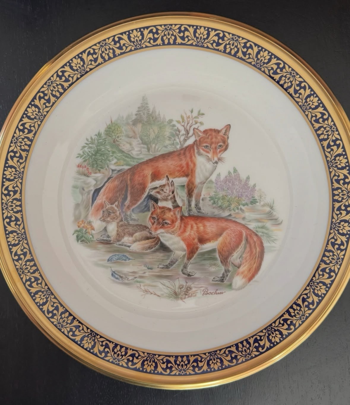 Vintage Boehm Lenox Woodland Wildlife 24k Plate Red Foxes boxed