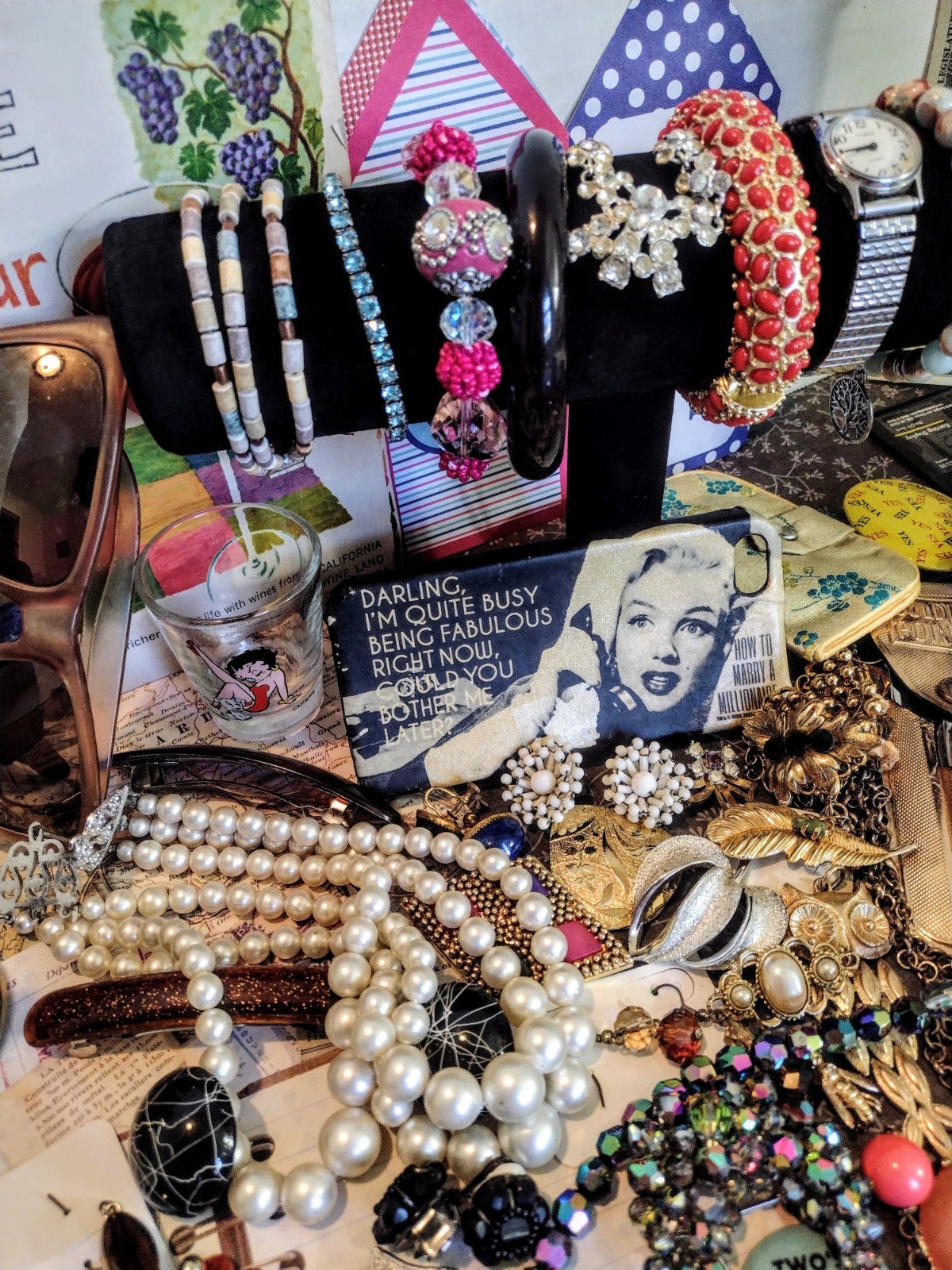Vintage Antique Junk Drawer Jewelry Vanity Lot Bling Marilyn Monroe 