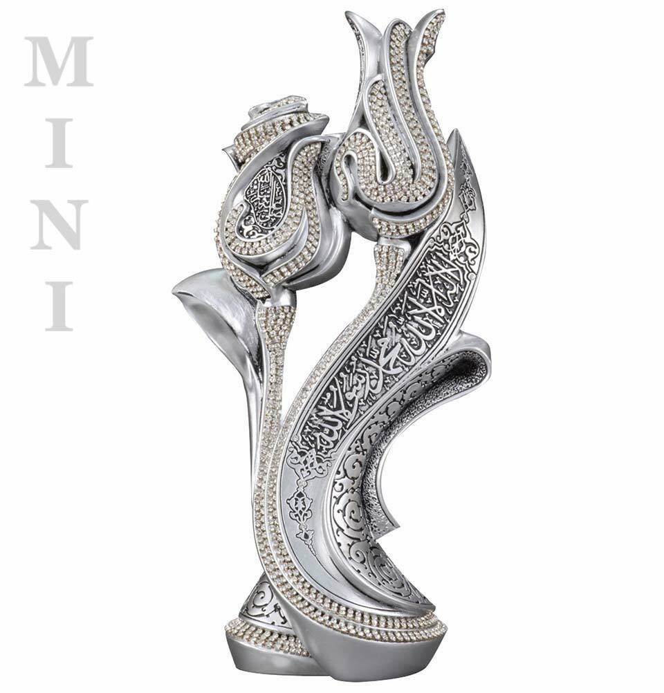 Modefa Turkish Islamic Table Decor | Lale Gul Tulip & Rose | Silver 240-2G Mini