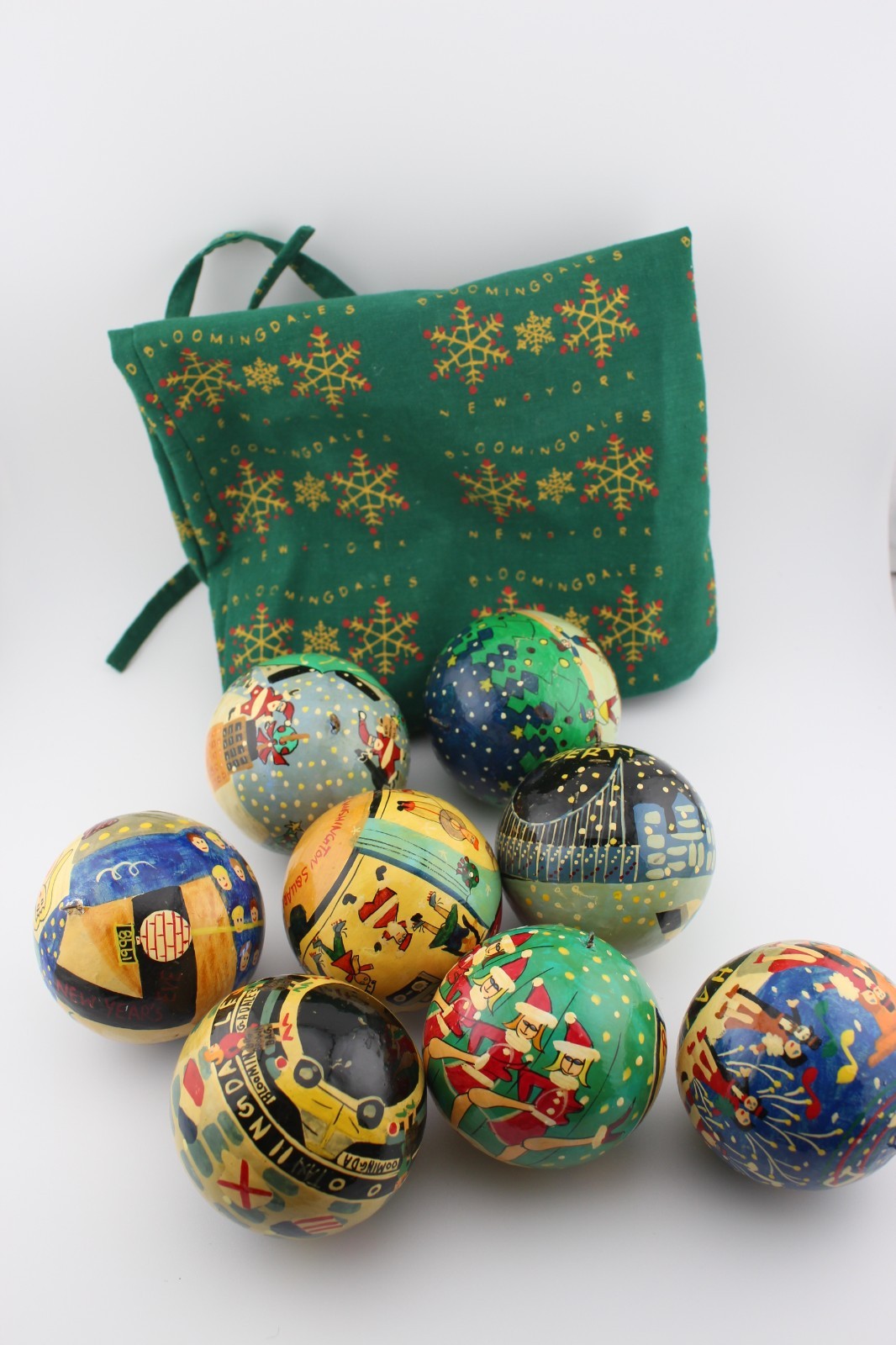 Set of 8 vintage Bloomingdale's hand painted Christmas ornaments NYC landmarks