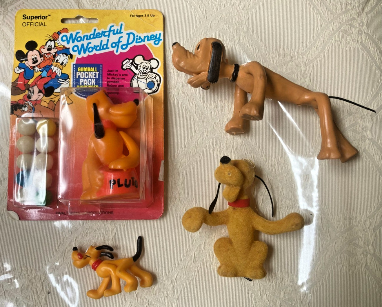 Vintage Walt Disney Productions Lot of Pluto Items - Figures & Gumball Dispenser
