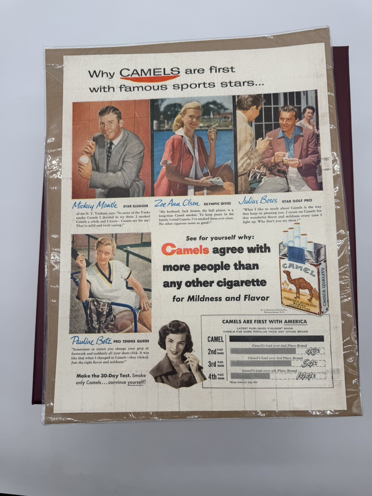 1953 Camel Cigarettes Mickey Mantle Vintage Magazine Ad Sports Stars Tobacco
