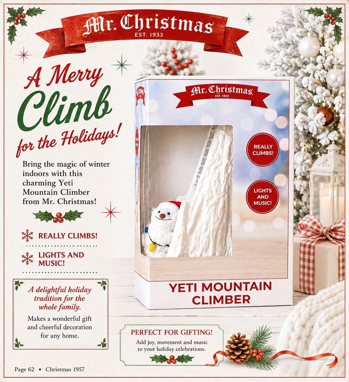MR. CHRISTMAS Yeti Climbing Mountain Lighted Animated Musical 18.5\