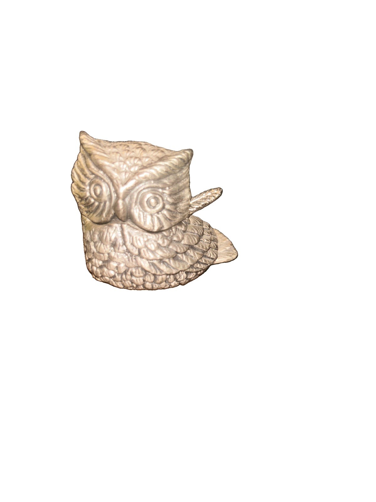 Vintage Pewter Owl Salt Cellar Open Condiment Dish Enamel Liner Spoon 3pc Set
