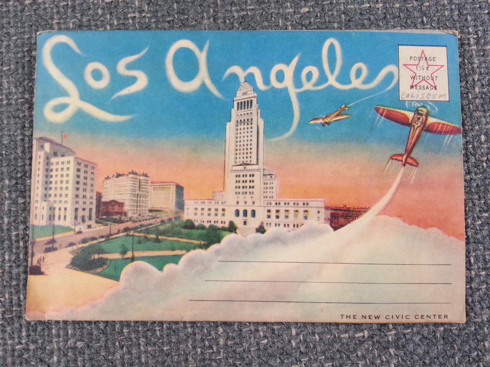 Antique Los Angeles Civic Center Planetarium Coliseum Souvenir Folding Postcard