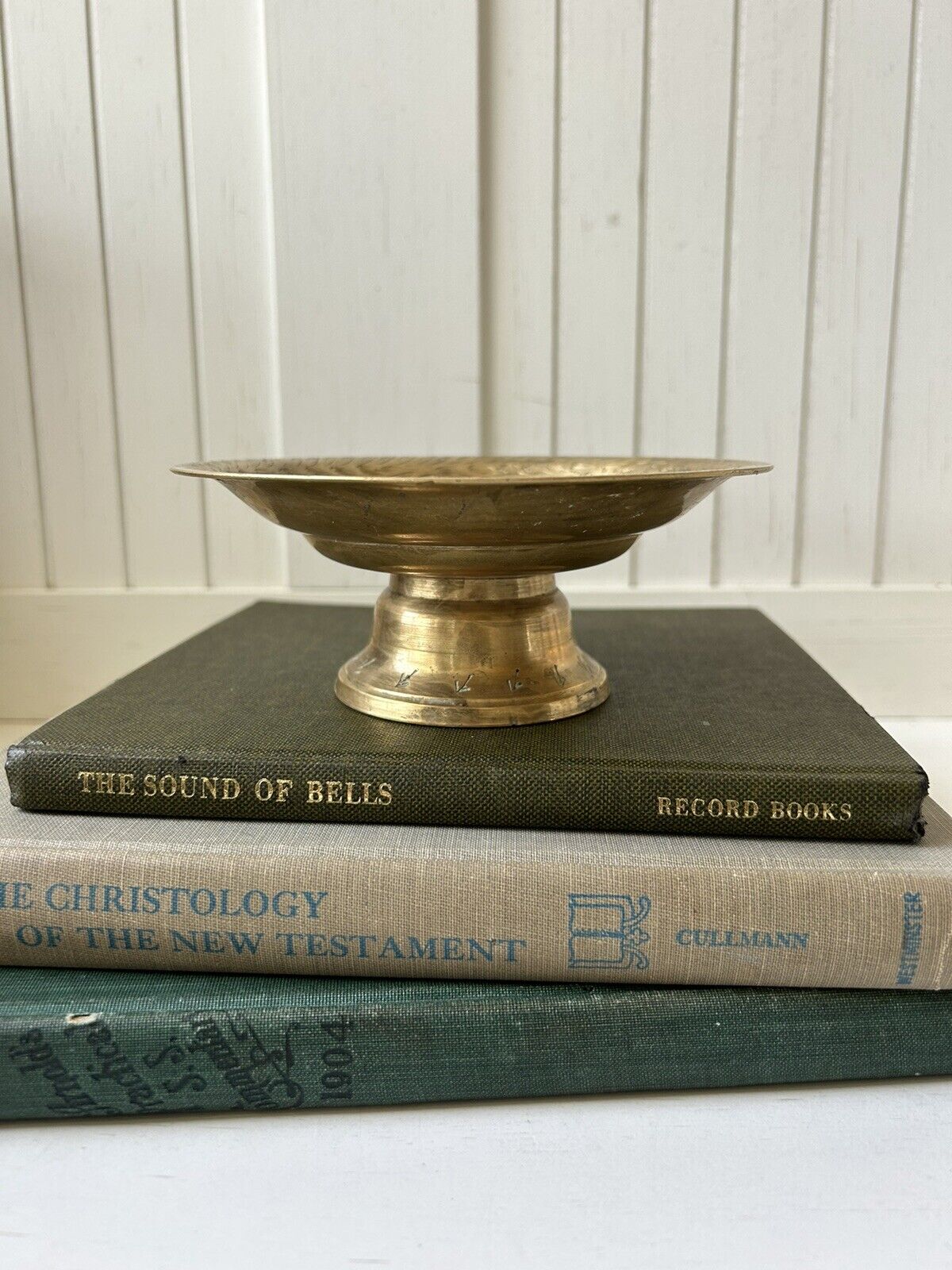 Vintage Solid Brass Decorative Pedestal Bowl Etched From India