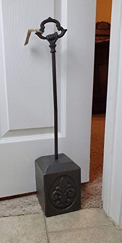 Cast Iron Door Stopper, Fleur de Lis Design, Antique Black, 9 Lbs