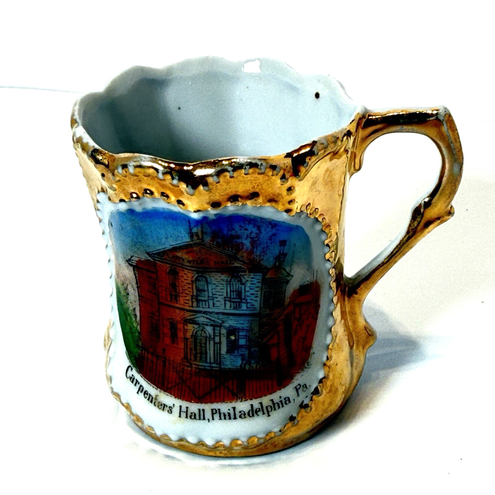 PHILADELPHIA Pennsylvania PA Antique CARPENTERS HALL Souvenir GOLD TRINKET CUP