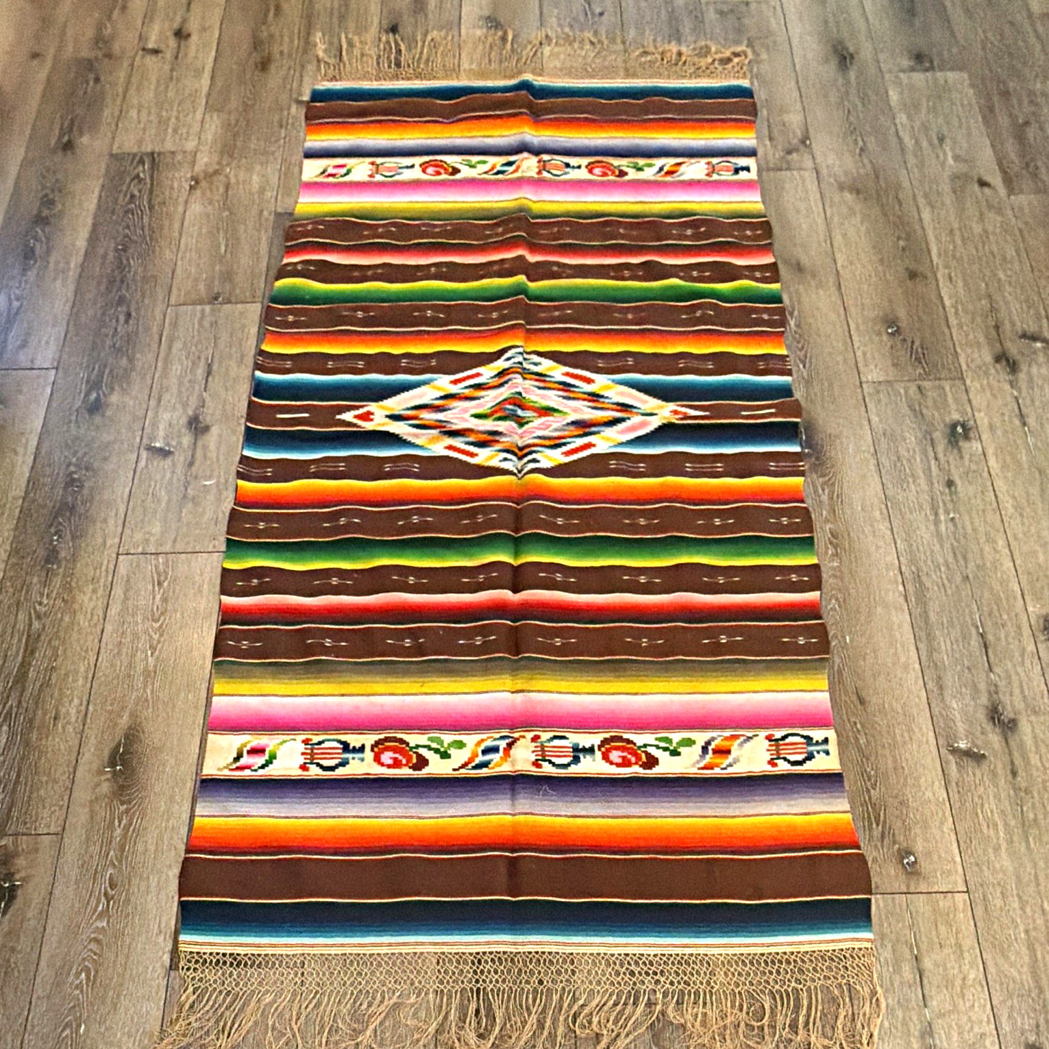 Authentic Vintage 1920-1950 Mexican Saltillo Serape 88x37 