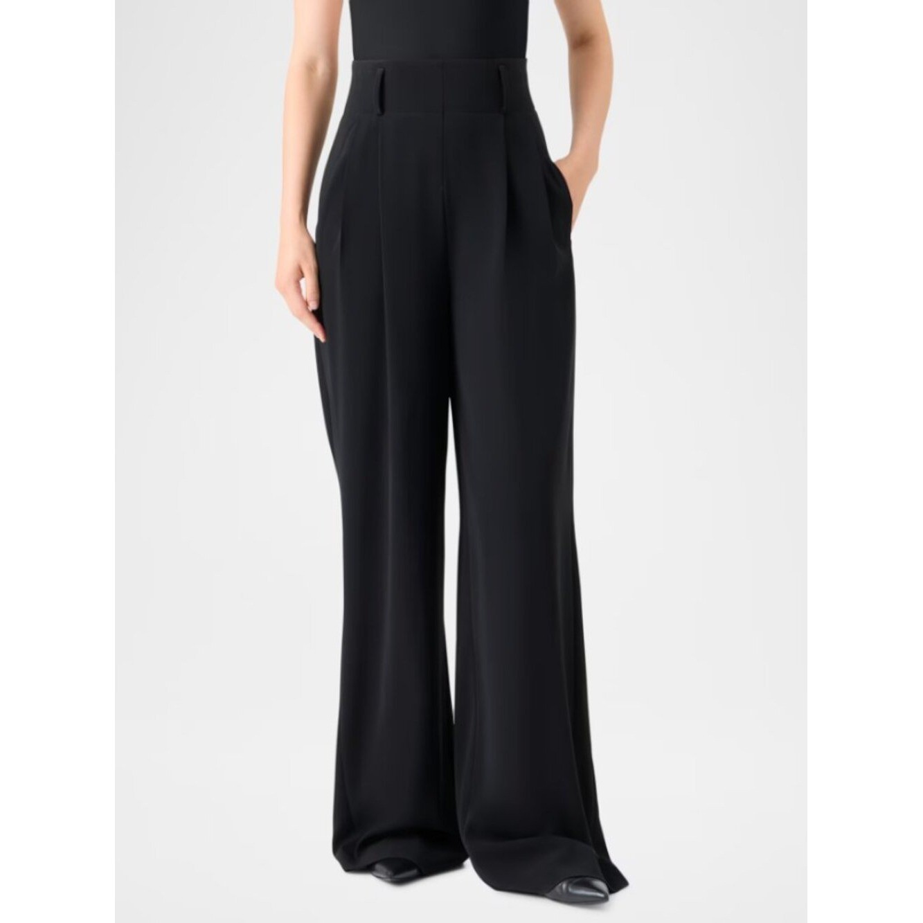 Akris Punto Florina High-Rise Pleated Crepe Wide-Leg Pants Wool Size 10 Black