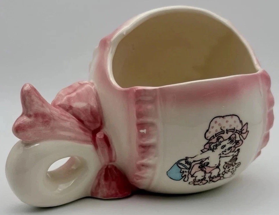 Ceramic Planter Relpo 1950s Baby Rattle #2210 Pink/Blue Nursery Kitsch Japan Vtg