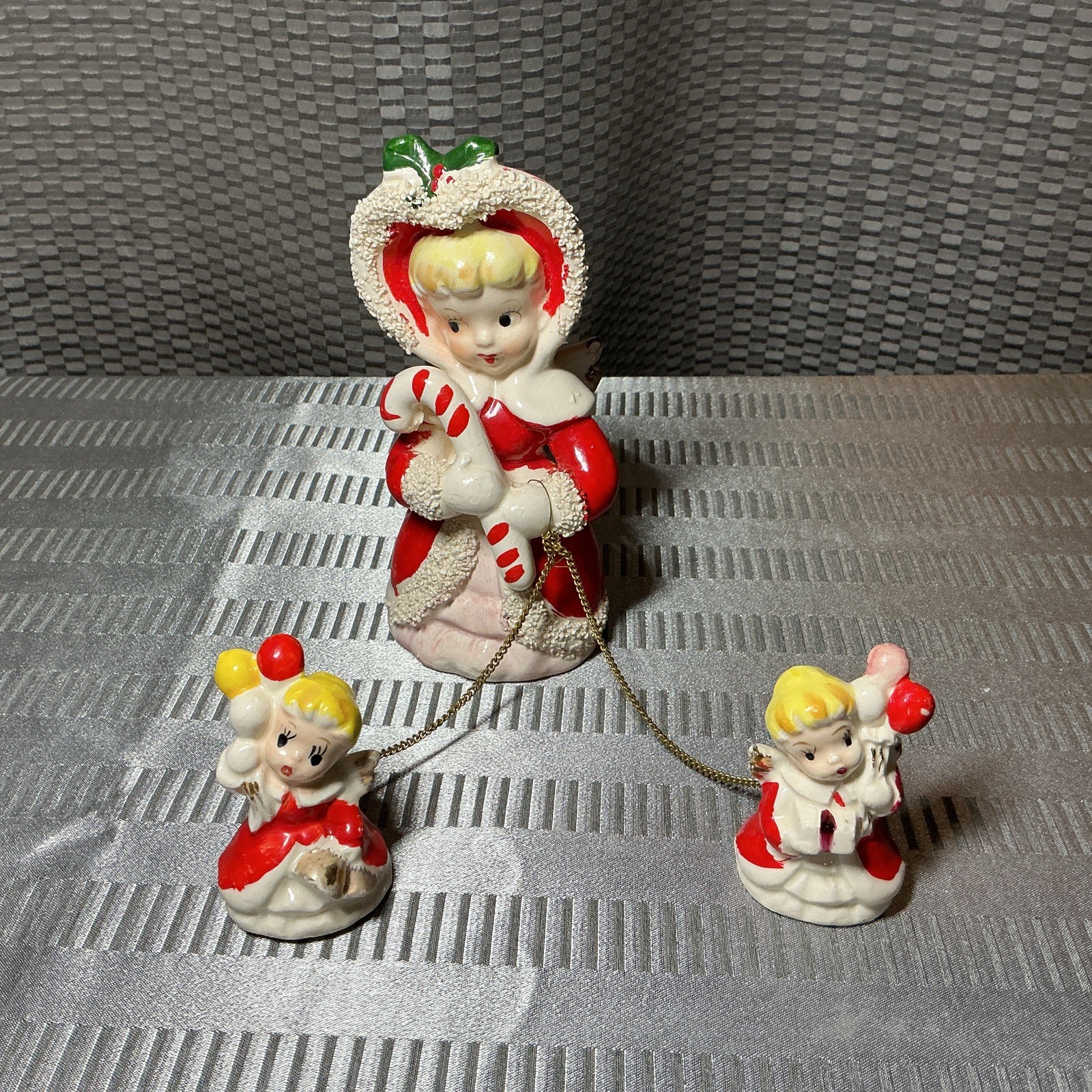 Vtg Tilso Japan Ceramic Christmas Angel w/Candy Cane & Chained Baby Angels Read Vtg Tilso Japan Ceramic Christmas Angel w/Candy Cane & Chained Baby Angels Read