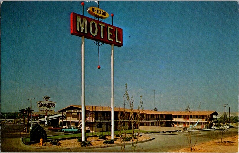  Postcard Hi-Desert Motel & Denny's Route 66 Victorville CA California     E-681