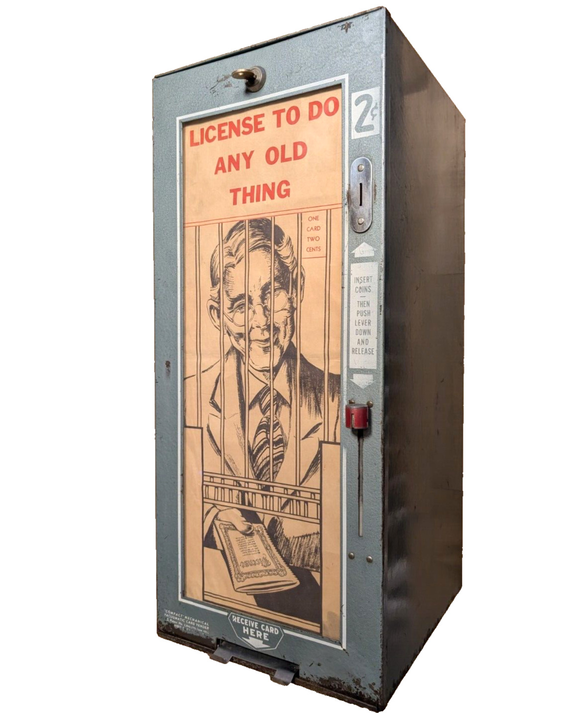 RARE ESCO Chicago USA 1950 2 Cent Coin Vending Machine W/Display, Cards