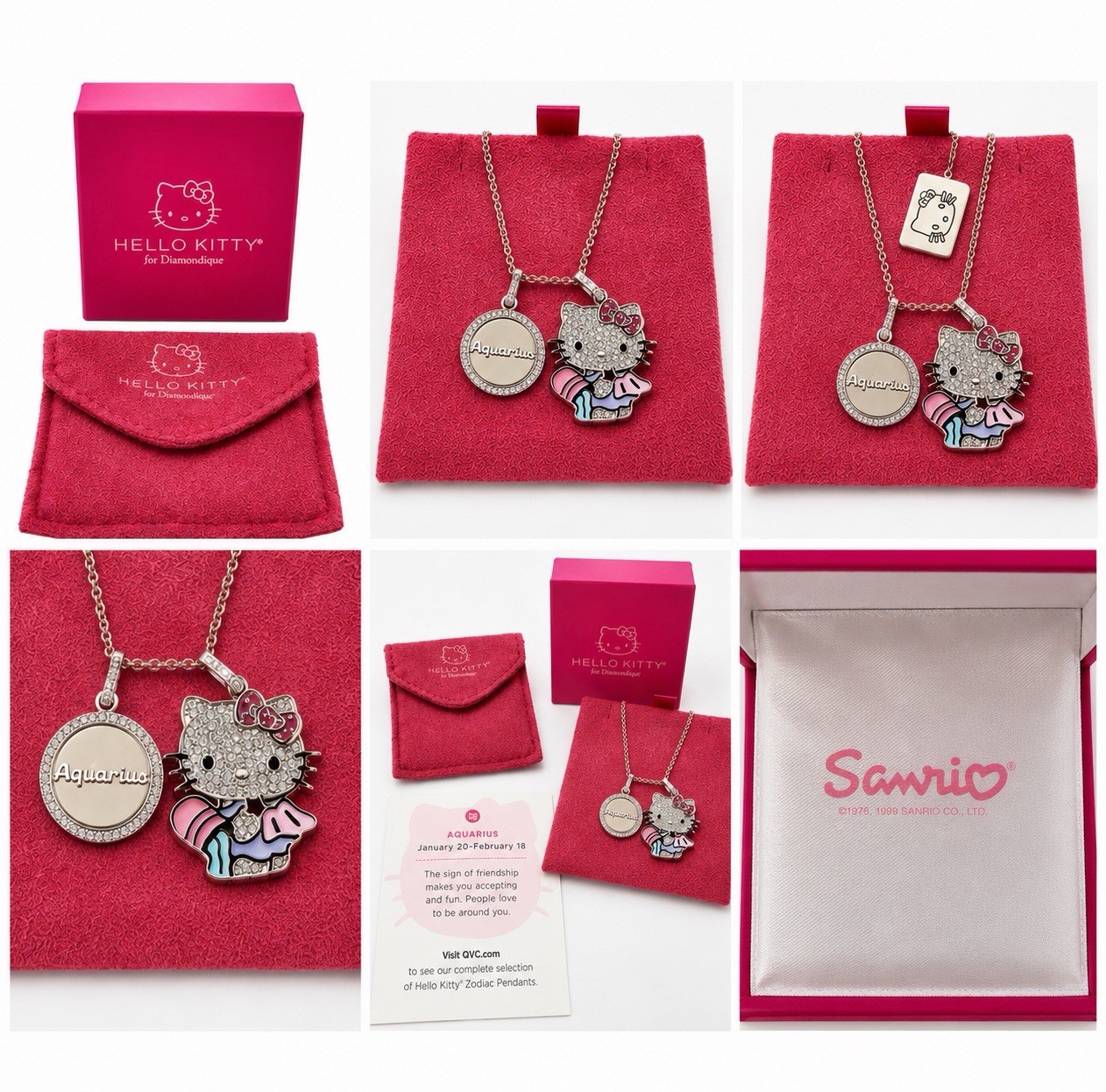 Vintage Hello Kitty for Diamonique Aquarius Zodiac Pendant Necklace Complete Set