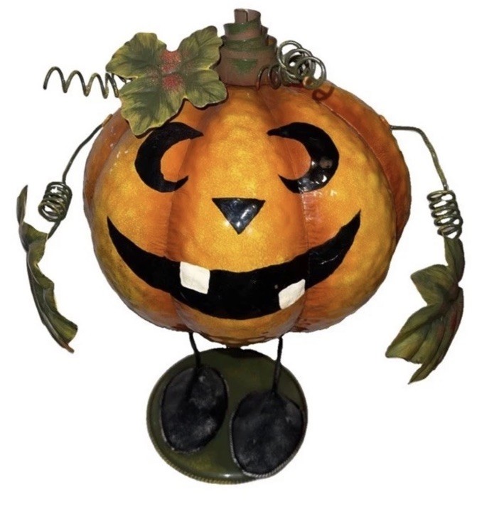 Funny RARE Bouncy Springy Metal Jack O Lantern Pumpkin 13.5