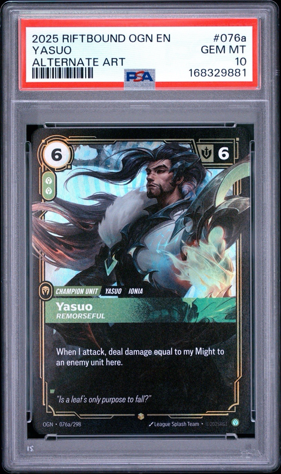 2025 RIFTBOUND: LEAGUE OF LEGENDS OGN-ORIGINS #076A YASUO - REMORSEFUL PSA 10