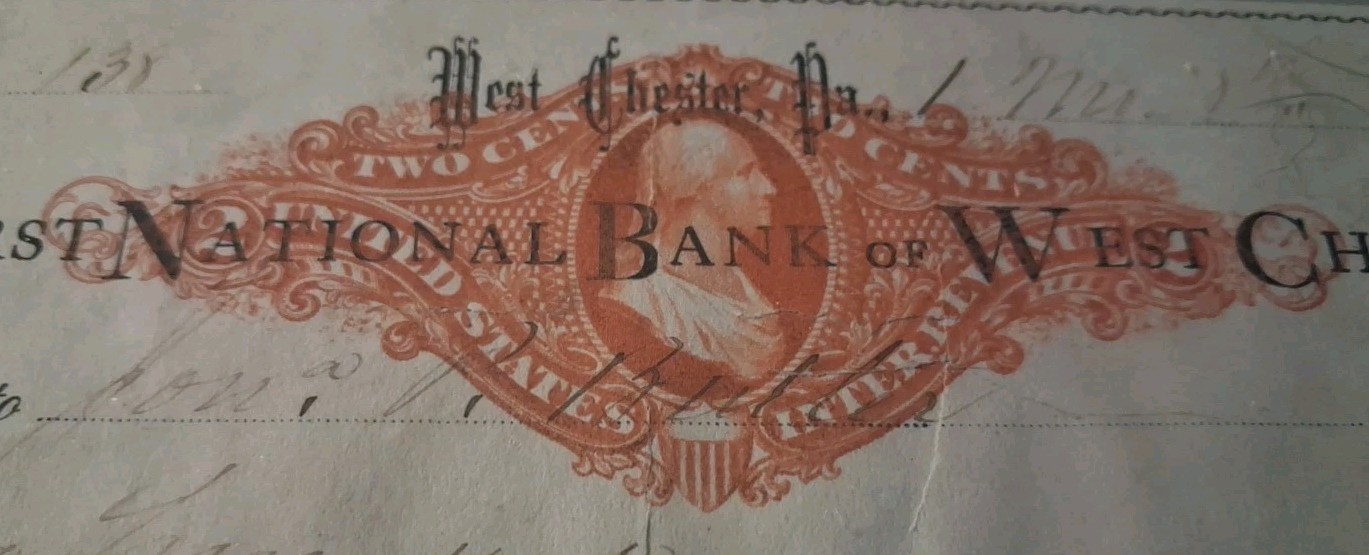 SLING'S 🪙 RARE 1873 First NATIONAL BANK OF WEST CHESTER Bank 🏦 Check
