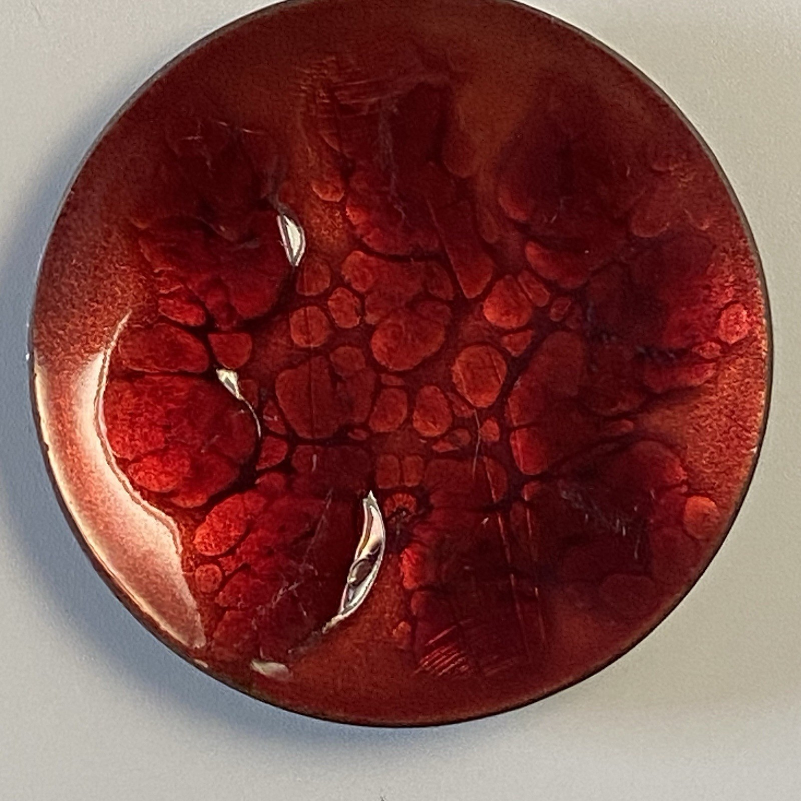 Kareka Enamel Metallic Copper Trinket Dish Red Round 4” MCM  Hyannis Cape Cod