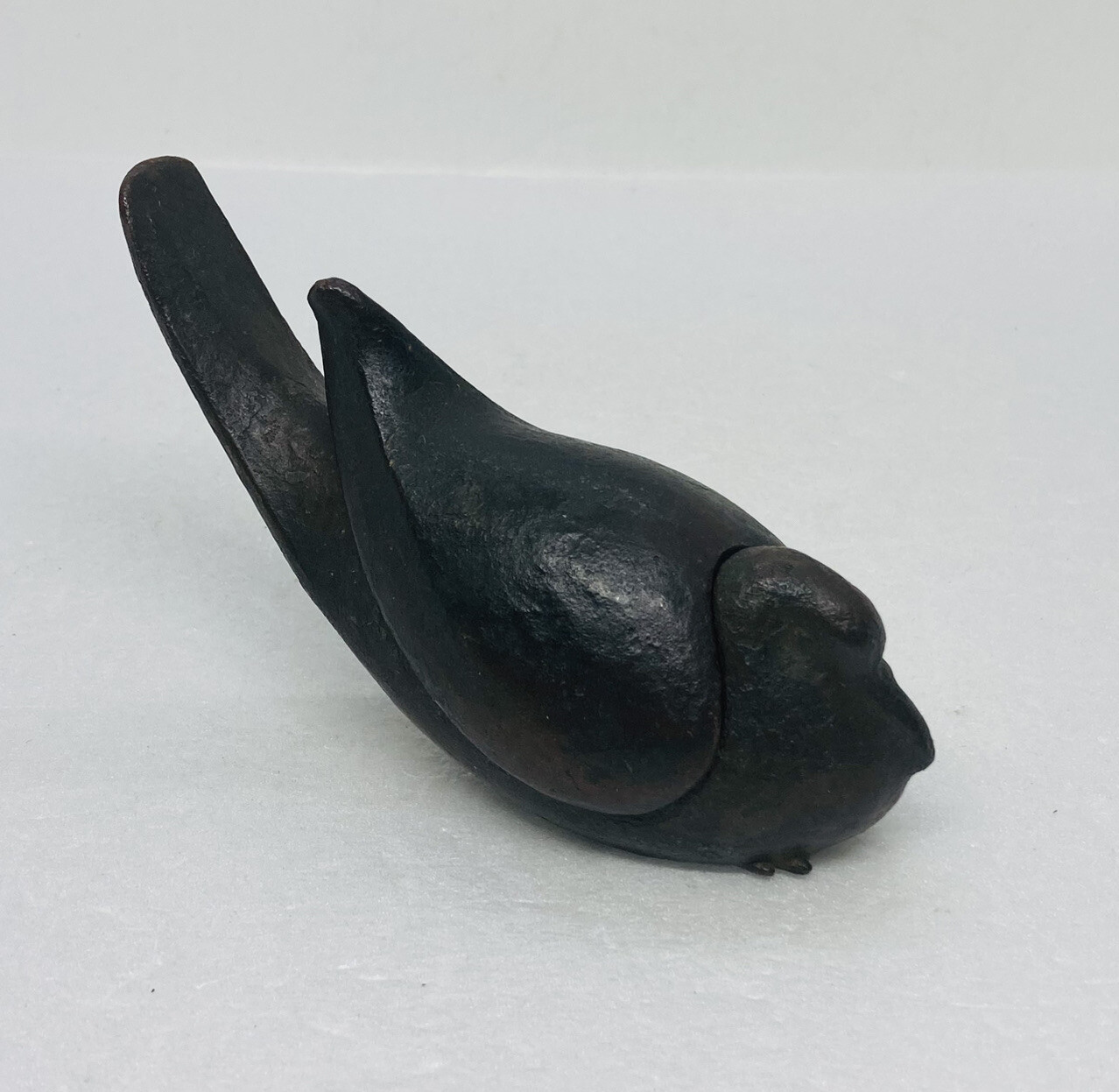 Very Rare Japanese Cast Iron Duck Trinket Box Wing Lid Signed Art Decor O