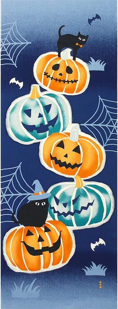Hamamonyo Picture Tenugui (Hand Towel) - Black Cat Halloween