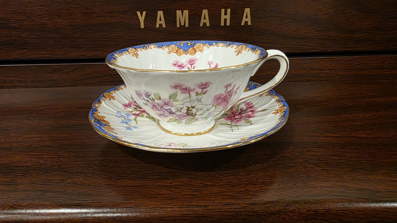 Vintage Shelley England Fine Bone China Teacup & Saucer Floral Pink Blue Gold...