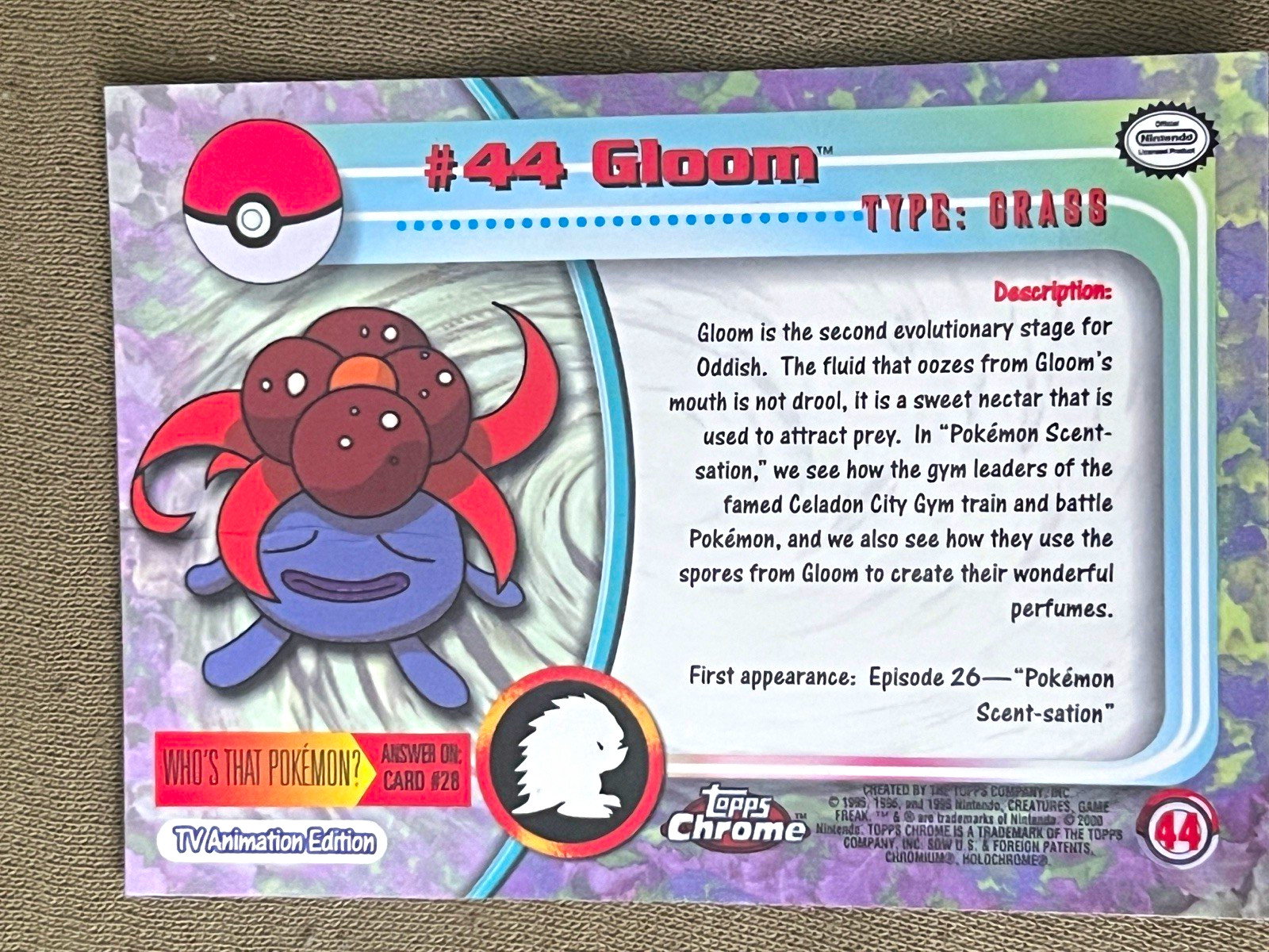 1999 Topps Chrome Pokémon Gloom #44 – TV Animation Edition – Chrome Parallel