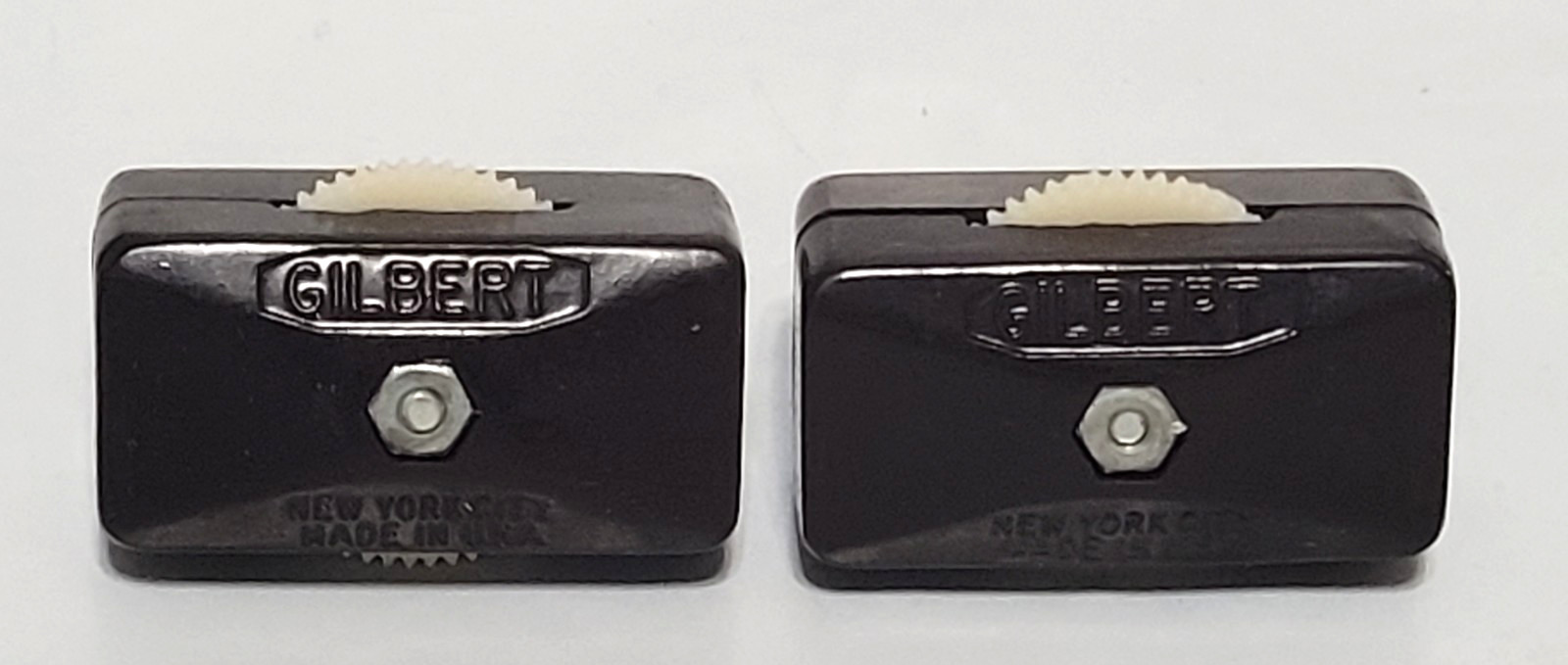 2 Vintage Original Gilbert Bakelite In-line Rotary Thumbwheel On / Off Switch 