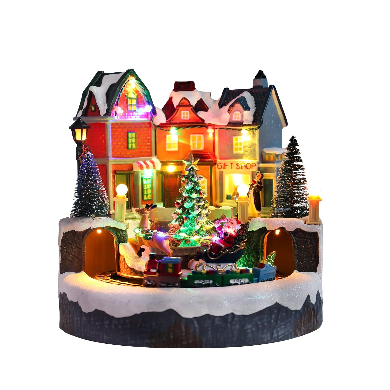 Bdor Christmas Village House with Rotating Train – Lighted Musical Xmas Tabletop
