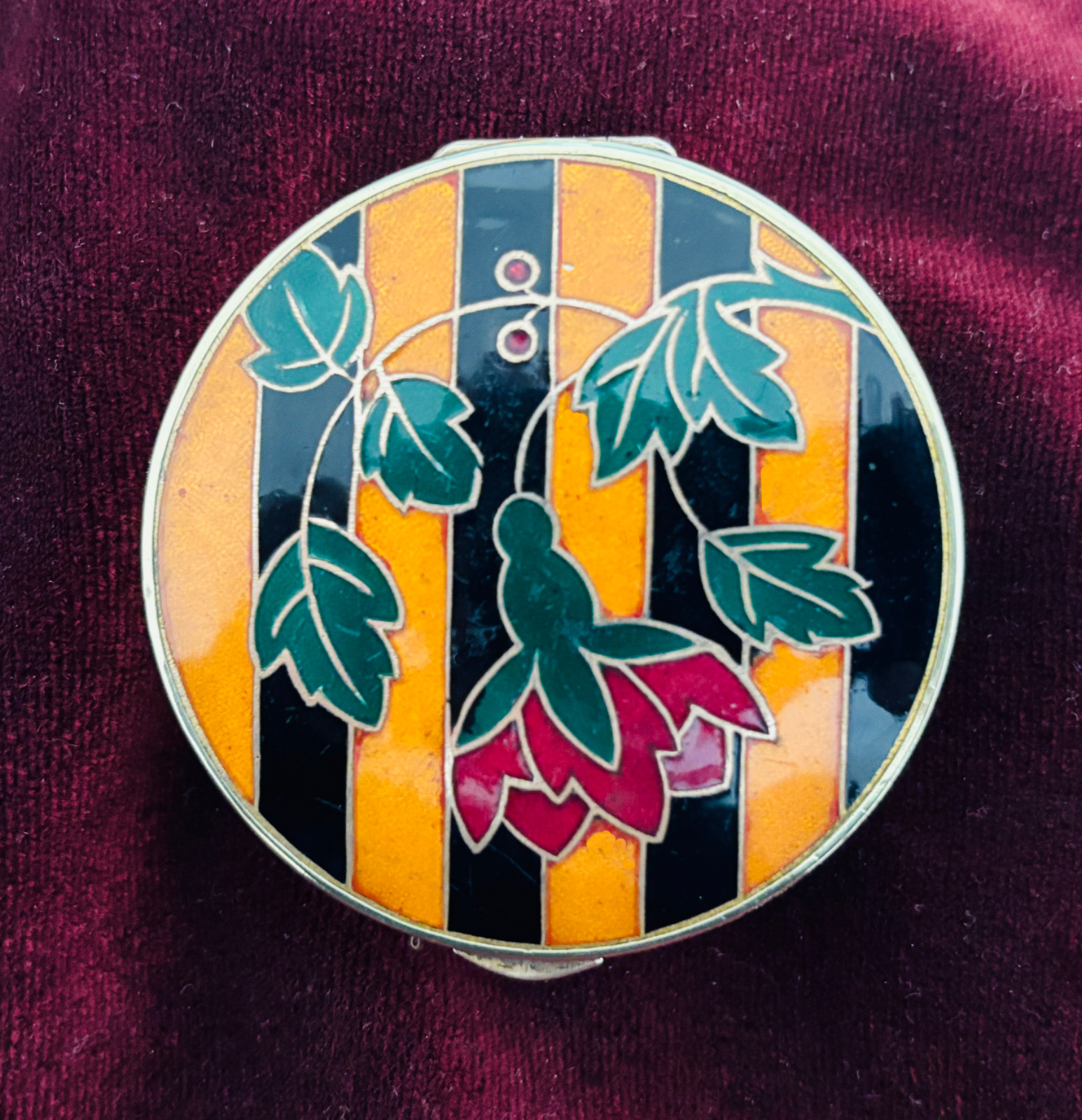 Vintage French Face Powder Compact - Champlevé - C1930