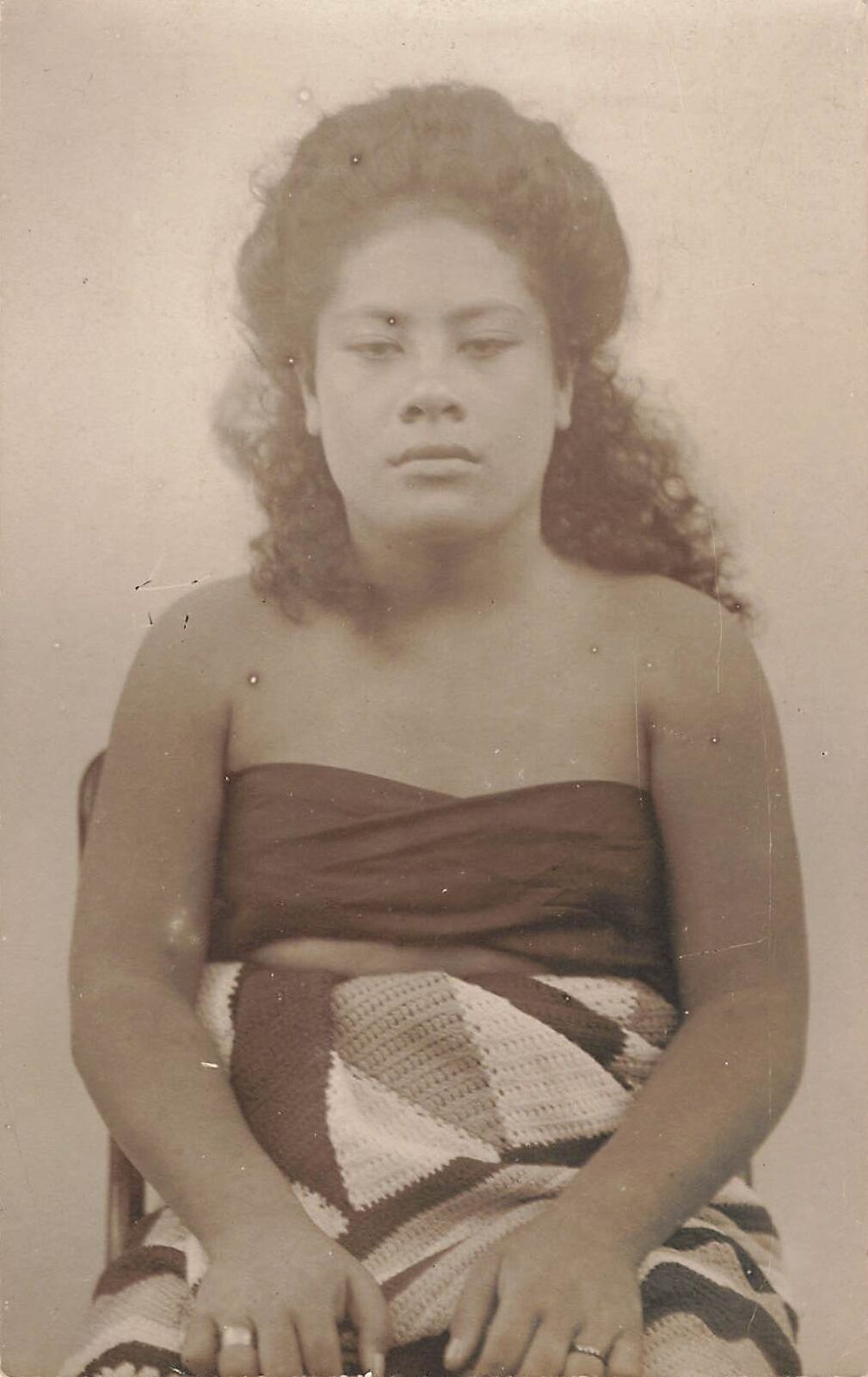 Vintage RPPC Samoa Samoan Woman Sad Sultry Wedding Ring real Photo Postcard