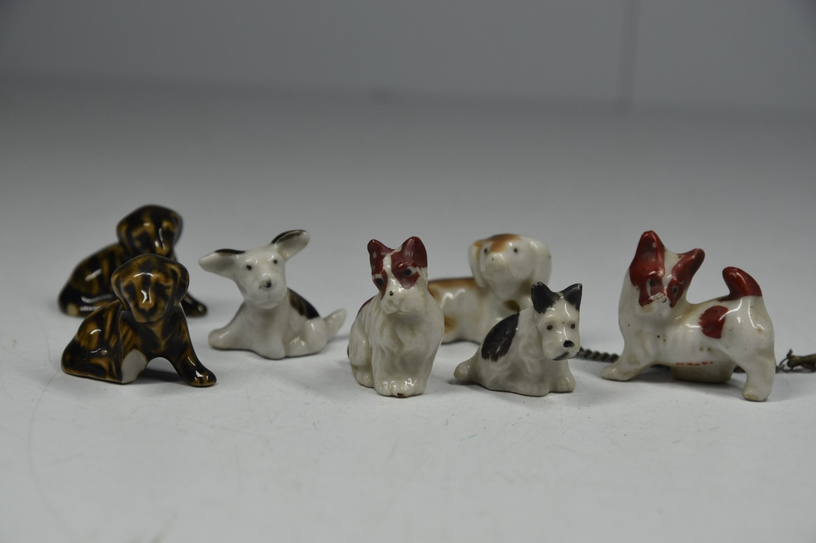 7 Vintage Miniature Dog Puppy Figurine Statues Dollhouse Fairy Garden