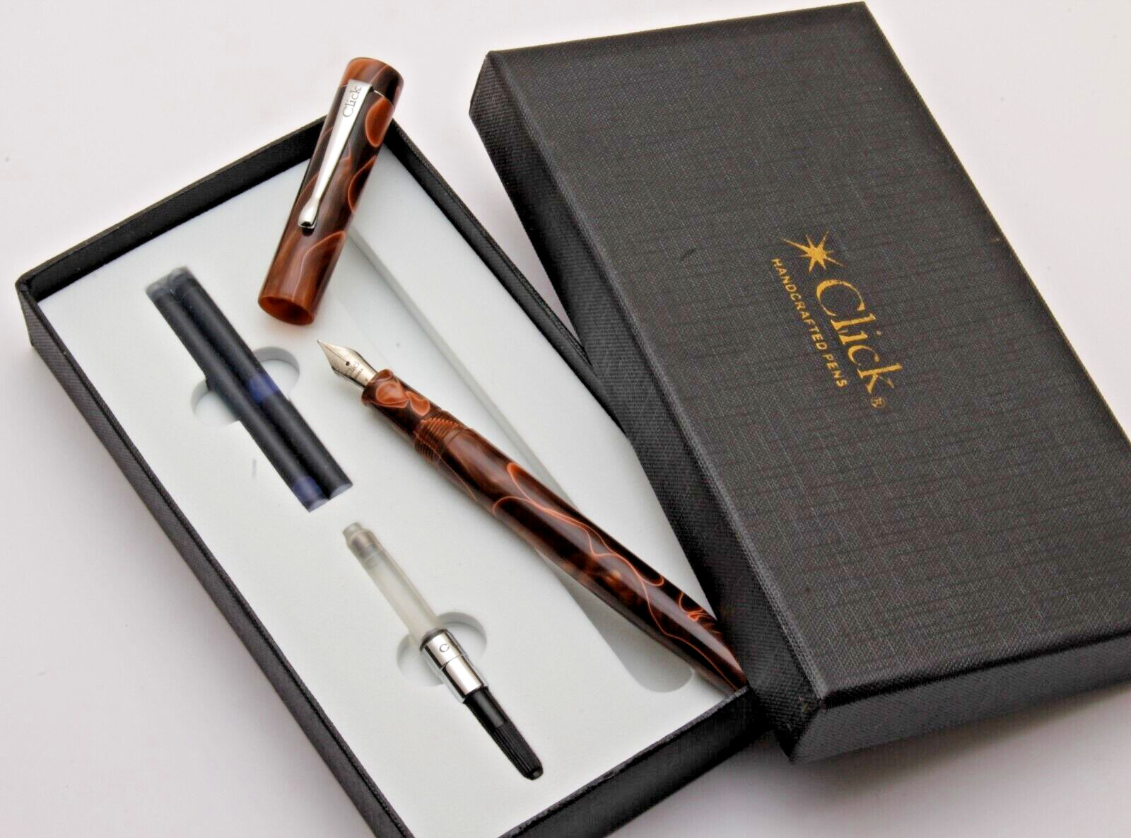 Click Century Coffee Brown Acrylic Fountain Pen With Chrome Trims New In Box