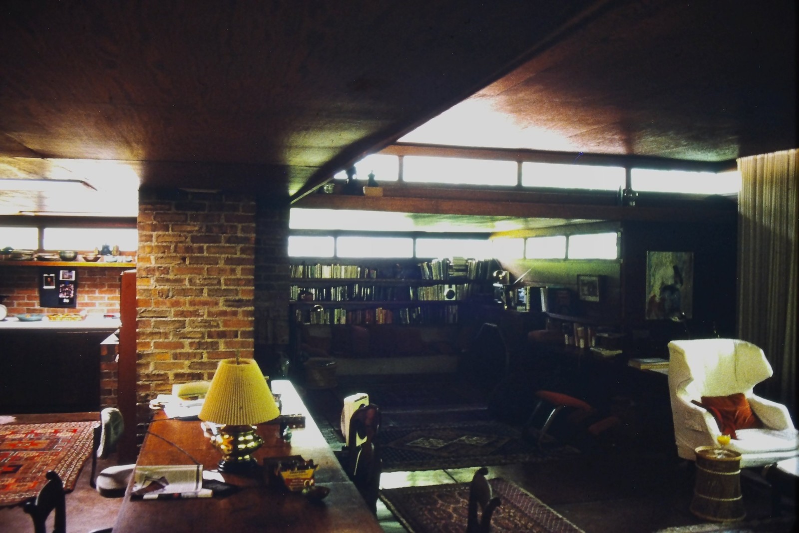 c1970\'s 35mm Slide, Mid Century Modern Living Room Interior, Brick Fireplace