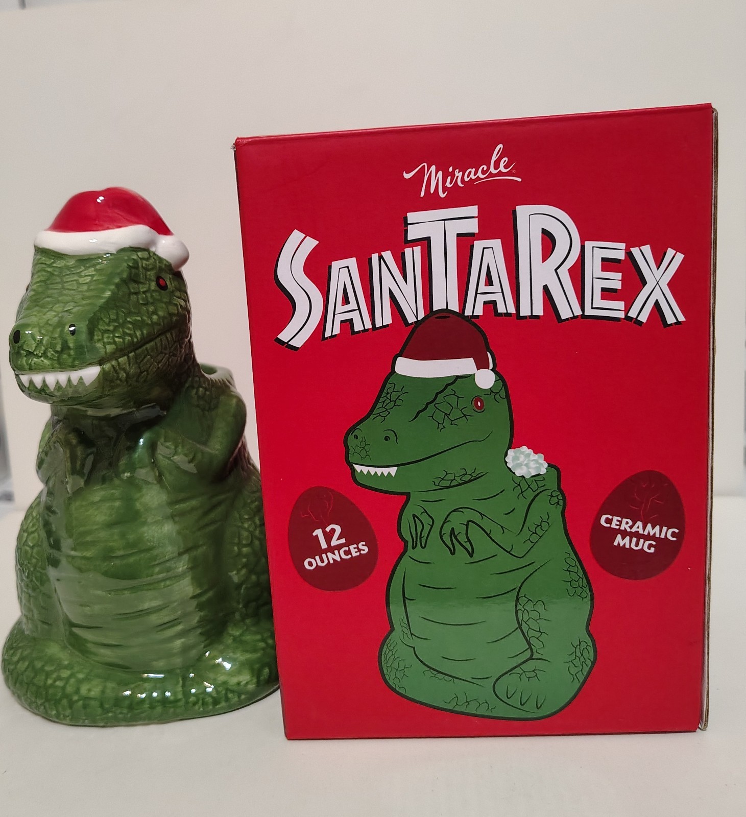 SanTaRex Miracle Tiki Mug T-Rex Dinosaur Christmas July Cocktail Santa Hat 12oz