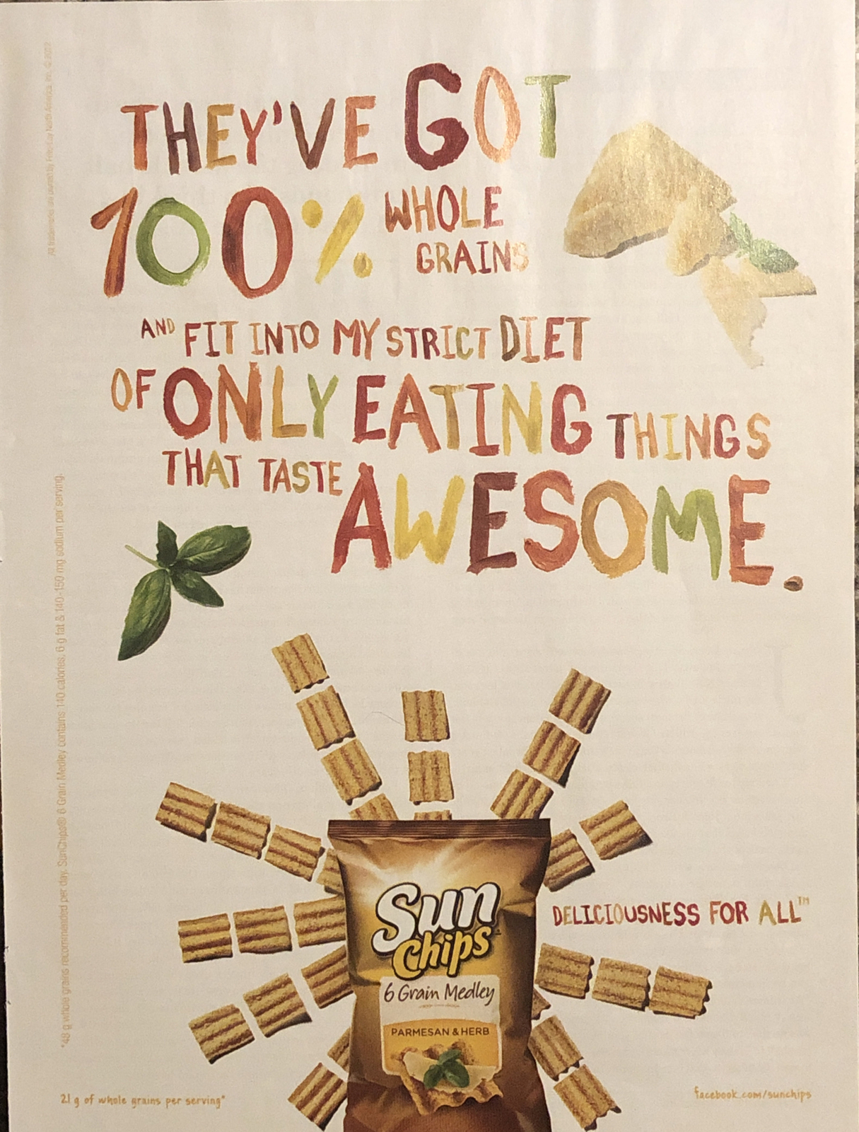 2012 Sun Chips 6 Grain Medley PRINT AD Strict Diet Taste Awesome - Frito Lay