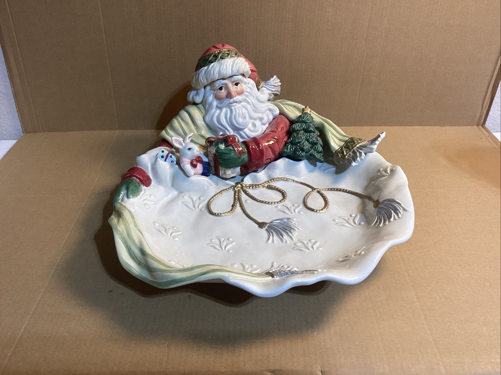 RAREST RED COAT VTG Fitz and Floyd Centerpiece Bowl Gregorian Santa Christmas RAREST RED COAT VTG Fitz and Floyd Centerpiece Bowl Gregorian Santa Christmas