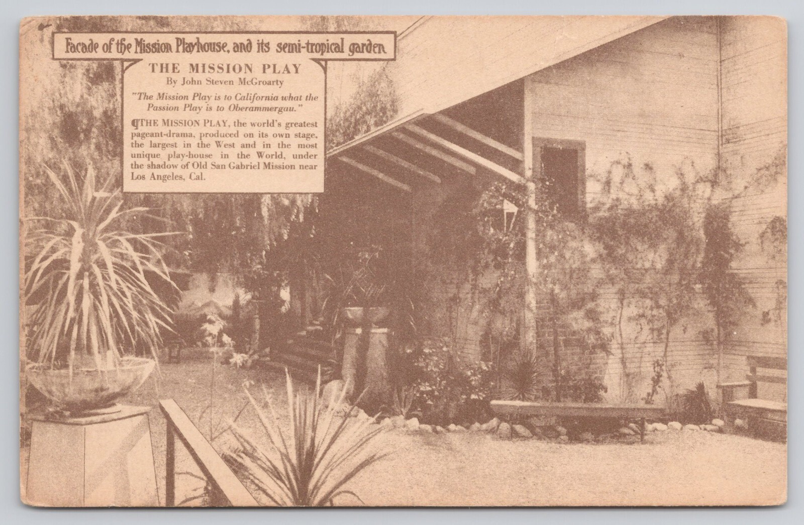Facade of Mission Playhouse San Gabriel Mission Los Angeles CA c1910s Postcard