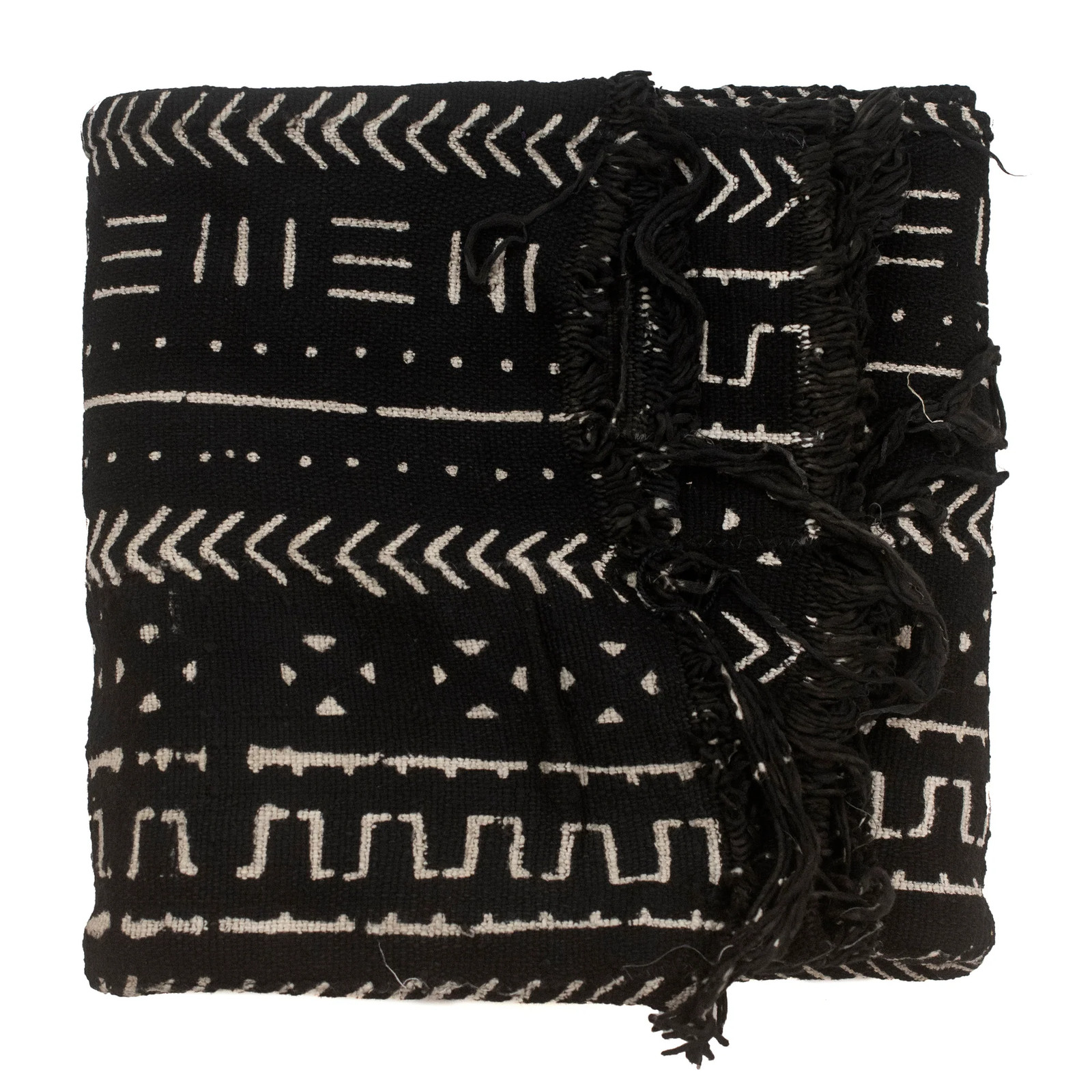 Ebony Black Bogolan Mali Mud Cloth Bandiagara Design African Black and White