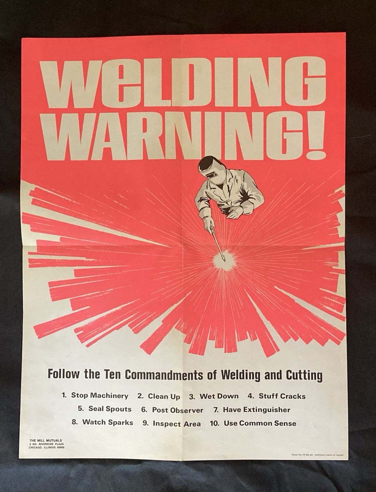Vintage Original Mill Mutuals Welding Warning Poster FP-901-65 1965 Vintage Original Mill Mutuals Welding Warning Poster FP-901-65 1965